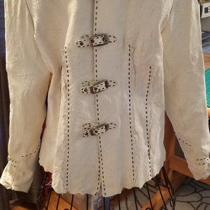 White/ Leather /Jacket W/Black Stitching